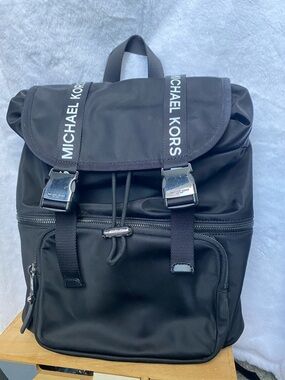 Michael Kors Black Logo-Strap Nylon Backpack